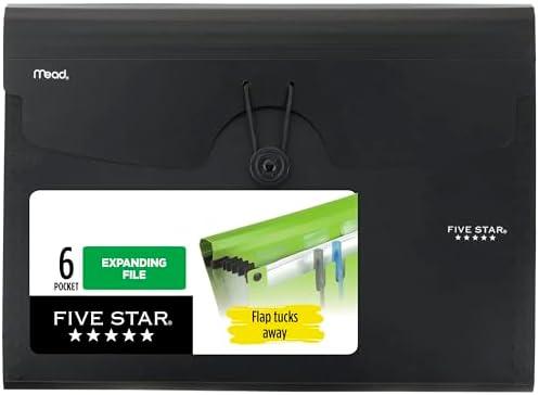 Five Star Expanding File Organizer, 6-Pocket Accordian File Organizer, Bungee Closure, Holds 8-1/2" x 11" Paper, Black (72391)