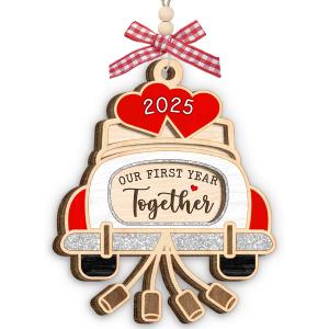 3 x Wedding Gifts 2025, Double Layers Wooden First Christmas Married Ornament, Wedding Gift for Couples, Unique Bridal Shower Bride Gift for Newlywed