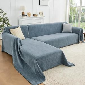 Houmiggle Sectional Couch Covers 2 Pieces with Herringbone Pattern, Washable L Shaped Couch Cover Blanket for Sectional Sofa, Sofa Protector Slipcovers, Large: 71"x102"+71"x110", Blue