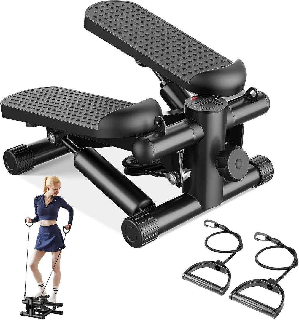Sweetcrispy Mini Stair Steppers with Resistance Bands for Exercise at Home, Portable Exercise Twist Stepper Machine for Full Body Workout, 300LBS Capacity