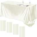 TURSTIN 4 Packs Satin Tablecloth 102 x 58 Inch Overlay Satin Table Cover Rectangle Bright Silk Tablecloth Smooth Fabric Table Decoration for Wedding Banquet Party Events, Ivory