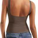 SUUKSESS Women Padded Open Back Boat Neck Tank Tops Double Lined Basic Shirts (Medium, Brown)