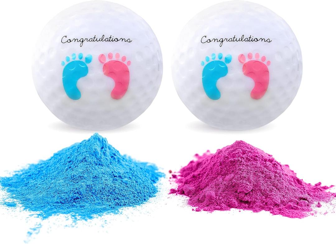 Gender Reveal Exploding Golf Balls Set for Gender Reveal Parties - ONE Wooden Tee, ONE Pink and ONE Blue Powder Filled Exploding Gender Reveal Golf Ball Included in Each Set