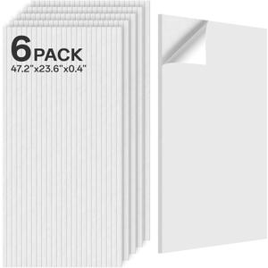 Keemute Acoustic 6 Pack Sound Absorbing Equidistant Cutting Panels, 47.2"x 23.6"x 0.4" Self-Adhesive Noise Reduction Wall Panels for Office, Home Theater, Recording Studio(White)