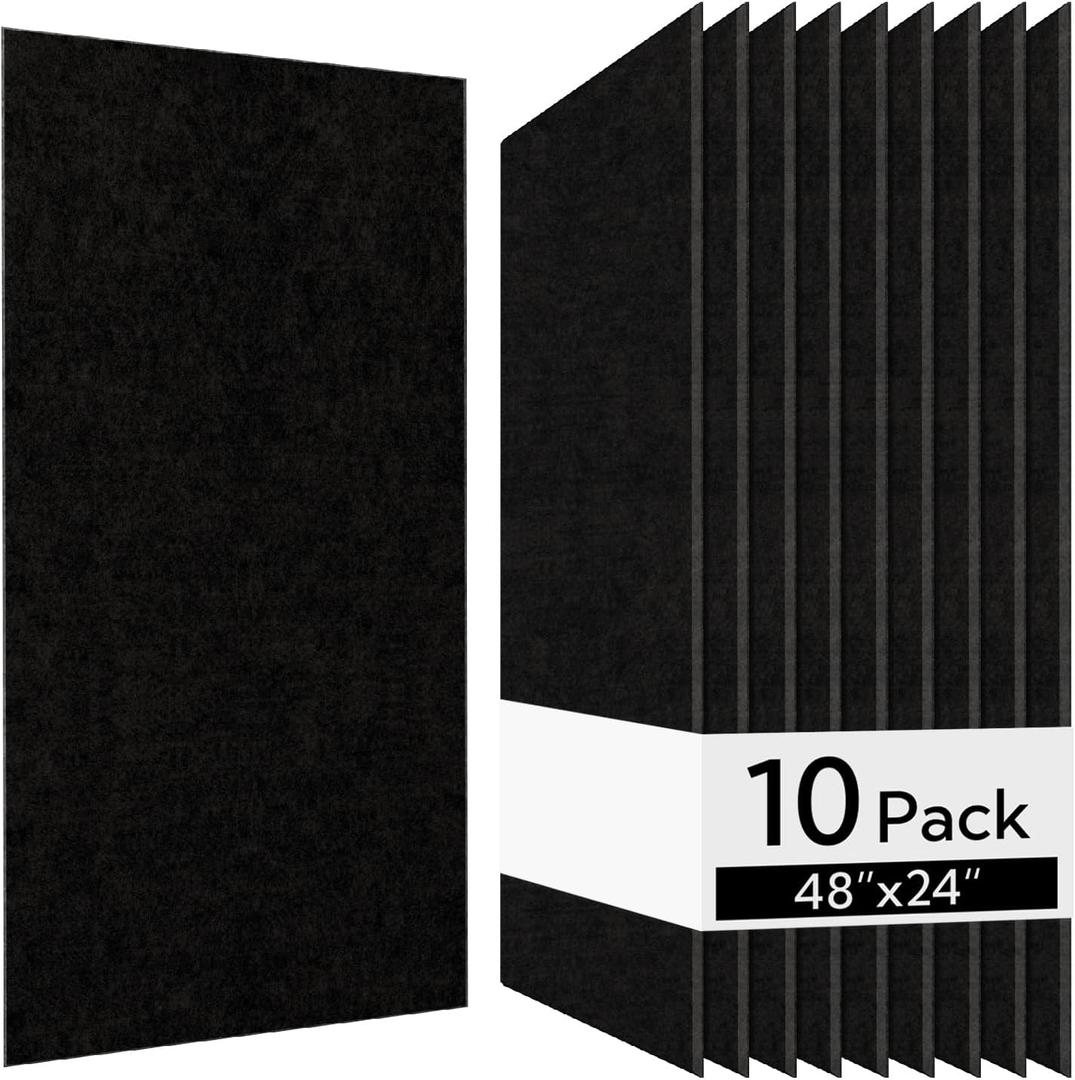 Olanglab Acoustic Wall Panels 10 Pack, 48 x 24 per Acoustic Panels Sound Absorbing, Sound Panels for Home Studio and Office, Plain Black