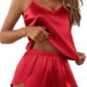 Ekouaer Satin Pajama Sets for Women 2 Piece Silky Cami Pj Set Soft Nightwear Lingerie Sleepwear Set (Small, Red)