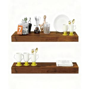 Solid Wood Floating Shelves,15in Finished Real Wood Wall Shelves with Heavy-Duty Hidden Bracket, Easy Installation, Set of 2, 15in x 7.1in x 1.5in, for Living Room Bedroom Kitchen,Bronze