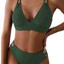 Tainehs Women's Push Up V Neck Bikini Sets Criss Cross Back Two Piece Bathing Suit (Medium, Army Green)