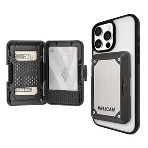 Pelican iPhone MagSafe Wallet with RFID Blocking - Military STD Snap-On Magnetic Phone Wallet for Cash & Phone Card Holder - Detachable Card Holder for iPhone Pro Max 17/16/15/14/13 - Brushed Titanium