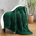 Green Sherpa Fleece Throw Blanket 50”×60” for Couch Sofa Bed,Double Side Soft Fuzzy Cozy Plush Thick Flannel Blanket with Striped Design Gift for Adults,Woman,Girls