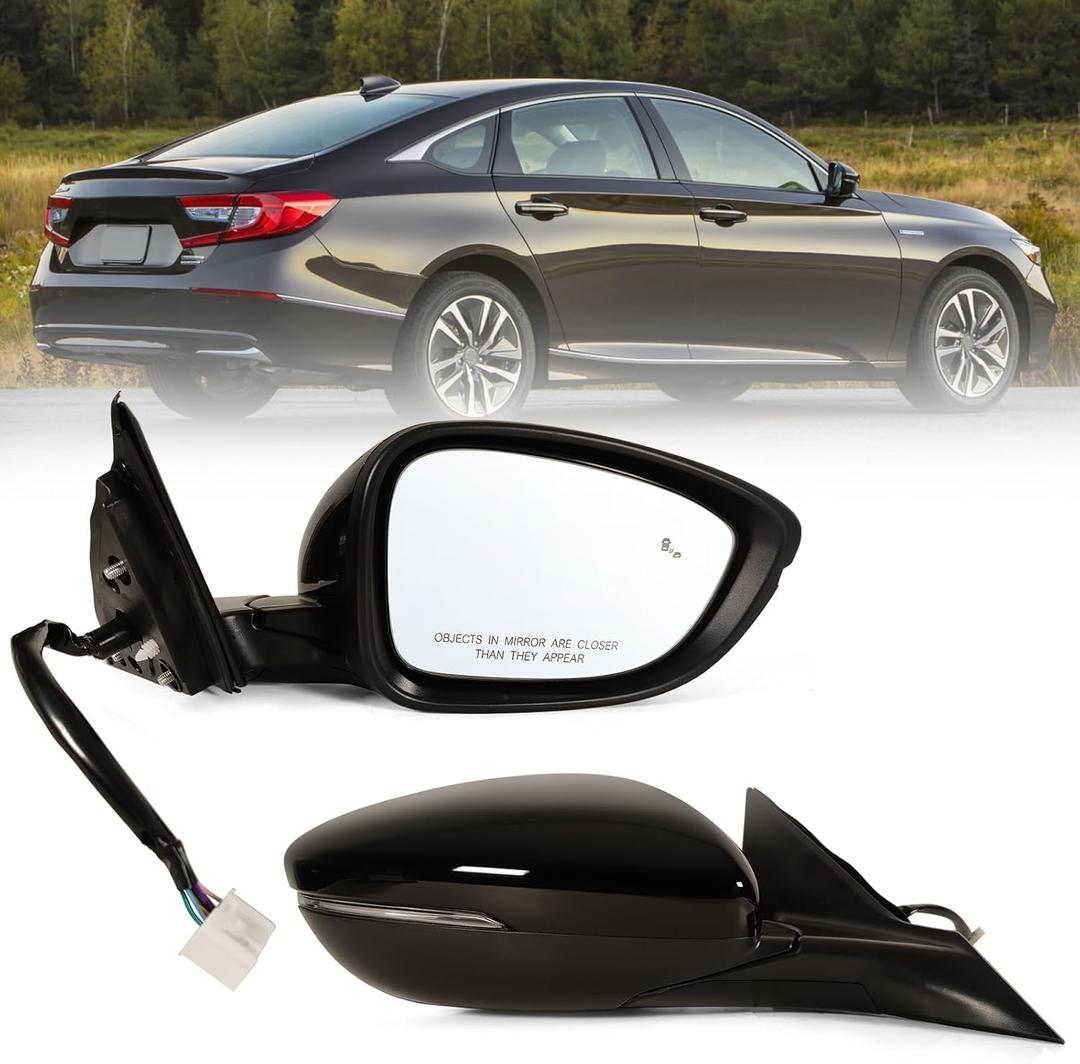 Right Passenger side Mirror Fits 2018-2022 Honda Accord With Power Glass, Heated, Blind Spot Detection,Turn Signal and Manual Folding Match to Crystal Black Pearl Replace HO1321330 8Pins