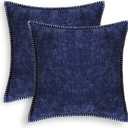 CaliTime Throw Pillow Covers Decorative 22 X 22 Inches Pack of 2 Cotton Thread Stitching Edges Solid Dyed Soft Chenille Cushion Cases for Couch Sofa Bed Living Room Farmhouse Navy Blue