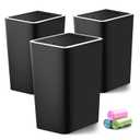 Small Trash Can, 3 Pack 4 Gallons Bathroom Garbage Can with Lid Press-Top, Small Waste Basket with Trash Bags, Slim Plastic Garbage Bin for Dorm, Office, Bathroom, Bedroom, Kitchen, Living Room(Black)