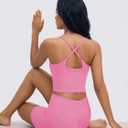 Aoysky Womens 2 Piece Workout Sets Cross Back Padded Halter Tank Tops High Waisted Biker Yoga Shorts Gym Outfits (Pink, XL)