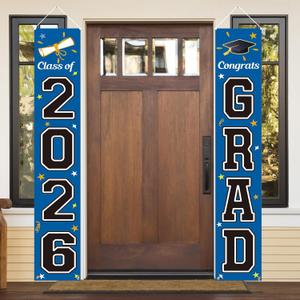 KMUYSL Graduation Decorations Class of 2026, Graduation Party Decorations 2026, Blue & Black Congrats Grad Banner Hanging Flags Porch Sign for Any School Indoor/Outdoor Decor