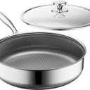 Frying Pans Nonstick with Lid,Hybrid Nonstick 4-Quart Deep Saut Pan, Stay-Cool Handle,PFAS PFOA PTFE Free,10 Inch Deep Frying Pan Dishwasher-Friendly, Oven-Safe, Compatible with All Cooktops