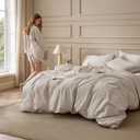 Bedsure 100% Washed Cotton Duvet Cover Twin Size - Linen Color Minimalist Bedding Set Linen Like - PureWoven Plain Simple & Soft Comforter Cover for All Seasons (Twin, 68"x90")