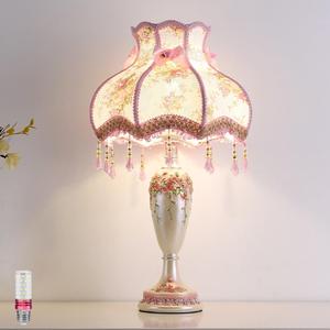 Lovely Table Lamp with Fabric Lampshade, Antique Flower Decorative Bedside Desk Lamp, Handmade Night Light for Bedroom Nightstand (Pink), Pack of 2