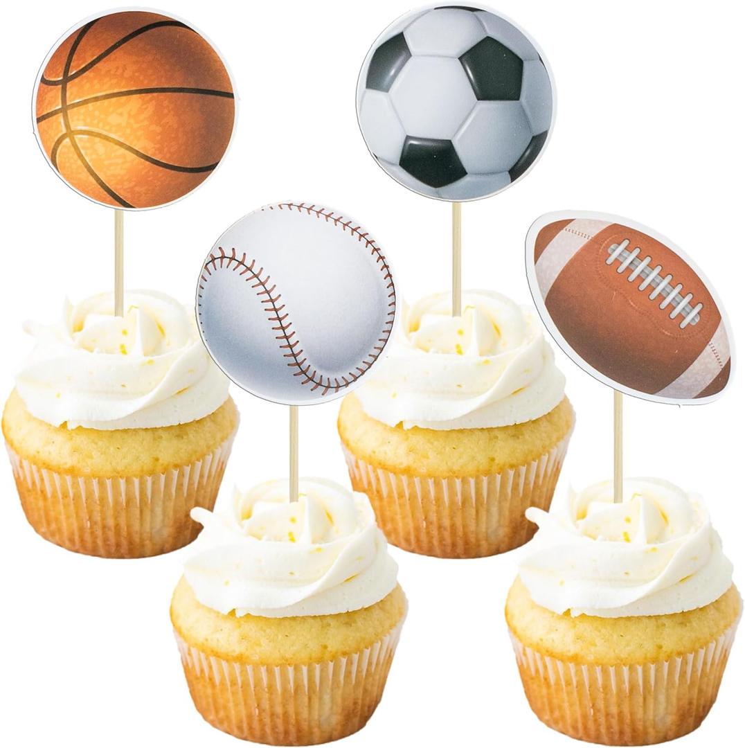 Gyufise 36 Pack Sports Cupcake Toppers Baseball Rugby Cupcake Picks Basketball Toothpicks Soccer Ball Football Cake Decor for Boy Happy Birthday For Sports Ball Game Theme Party Supplies Decoration