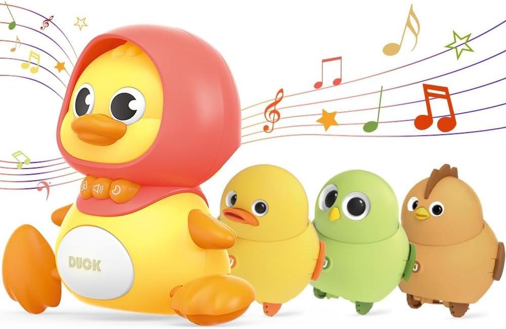 4 Pcs Baby Toys Musical Duck Crawling Baby Toys Set with Music & Light, Early Learning Educational Toy for Babies Birthday Toy for Boys Girls (Yellow)