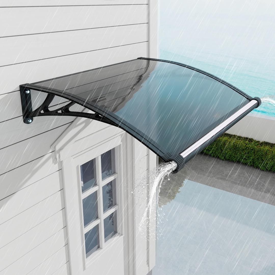 Awning for Door Entrance 32x60 Inch, Polycarbonate Canopy Front Door Awnings Exterior with Separate Drainage, All-Weather UV, Rain & Snow Protection for Porch, Patio, Window, or Deck