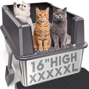 Tripamin XXXXXL Stainless Steel Litter Box with High Sides 28"x20"x16"