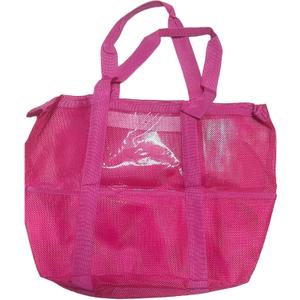 Mesh Beach Bag Multifunction Large with Pocket Waterproof Breathable Handbag for Vacation Essential Portable (Hot Pink)