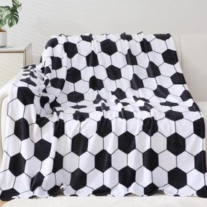 Soccer Blanket Soccer Gifts for Boys Girls 8-12 Coach Team Gifts Birthday Bedroom Stuff (Black White, 40x50 inch)