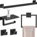 YACVCL 5 Pieces Matte Black Bathroom Hardware Accessorie Set 23.6 Inch Towel Bar Set SUS304 Stainless Steel Towel Rack&Holder Set for Bathroom,Toilet Paper Holder with Shelf Wall-Mounted