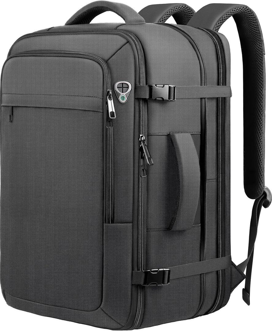 Carry on Backpack for 1-10 Days Trips, Extra Large 40L-50L Travel Backpack TSA Approved, Expandable Laptop Bagpack, Water Resistant Bag Compatible with 17.3 inch Laptops, Black