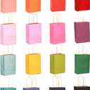 qiqee 100Pcs Mini Size Paper Gift Bags with Handles - 4.5"2.5"6" Kraft Small Party Bags - 16 Solid Colors