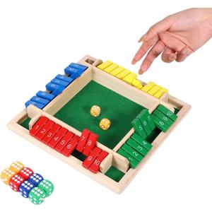 Shut The Box Game 4 Player,Shut The Box Board Game,Math Board Table Games for Adults,Wooden Table Math Dice Mastermind Games for Party,Pub