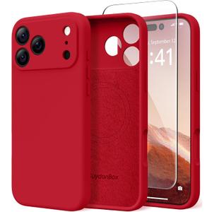 Magnetic for iPhone 17 Pro Case, Compatible with MagSafe, [Full Camera Protection][Screen Protector] Silicone Shockproof Protective Phone Case for iPhone 17 Pro 6.3", Deep Red