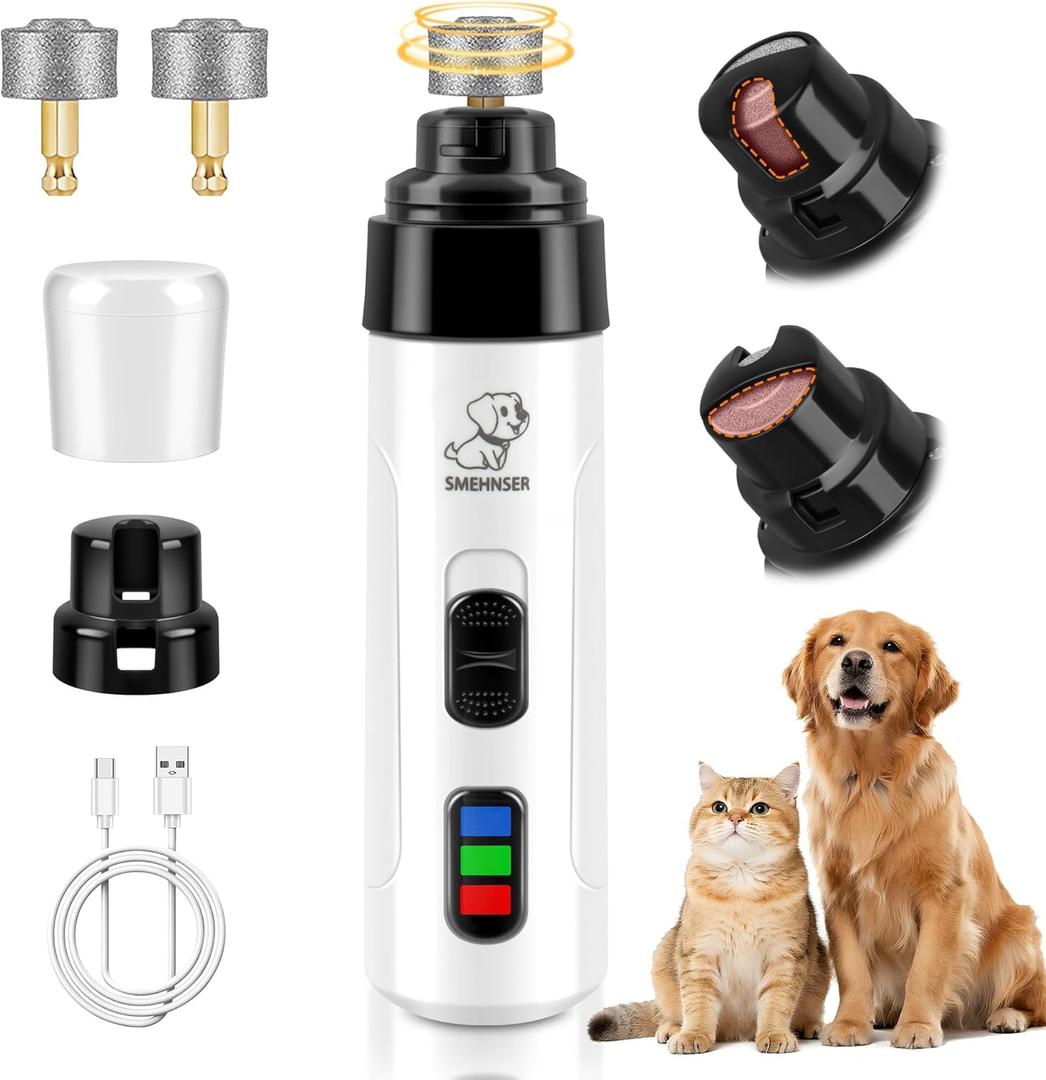 PleySyncz Silent Dog Nail Grinder, Cordless Grooming Pro Nail Grinder, USB Rechargeable Pet Nail Grinder, Painless Paws Grooming for Small Medium Large Dogs & Cats (2 Replacement Heads)