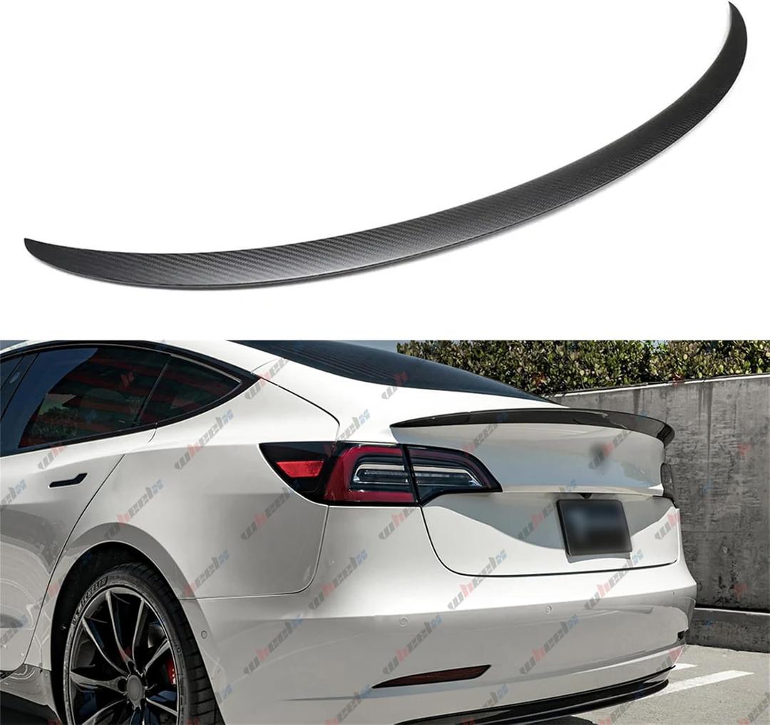 Rear Spoiler Compatible with 2017-2023 Tesla Model 3, P Style Duckbill Trunk Exterior High Kick Tail Deck Lid Splitter Wing Lip Man Gift (Matte Carbon Fiber Pattern)