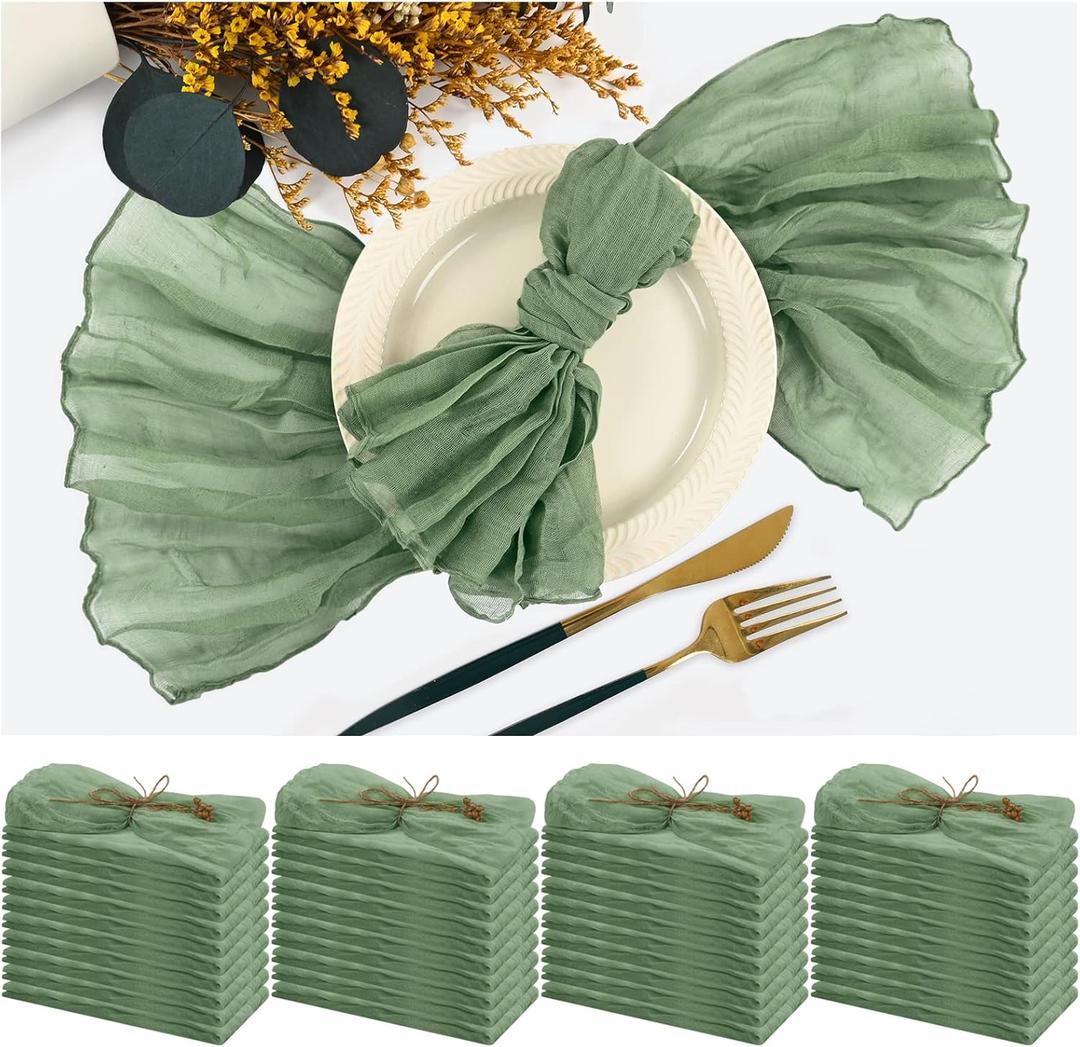 42 Packs Gauze Cheesecloth Napkins 20 x 20 Inch Sage Green Wrinkled Dinner Napkins, Rustic Boho Napkins Soft Cloth Napkins for Wedding Party Event Dinner Table Decoration (20" x 20" (Set of 42))