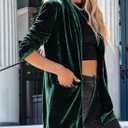 Happy Sailed Women's Velvet Blazer Jackets Casual Long Sleeve Lapel Collar Pocketed Blazer Suits Work Outfits (Green)