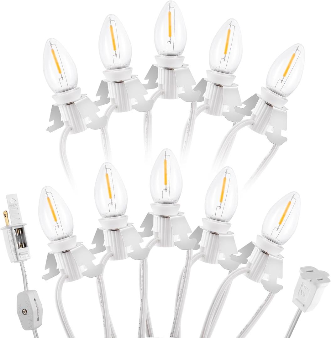 Christmas Village Lights with 10 LED Warm-White Bulb,Decoration for Christmas Village Houses, Snow Village Lights,Pumpkin Crafts Halloween Holiday Decoration,C7 Village Light Cord with Clips