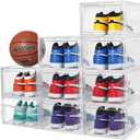 Attelite X-Large Clear Plastic Shoe Boxes - Stackable Shoe Organizer with Magnetic Door (9 Pack, Clear White)