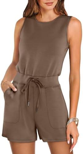 ANRABESS Romper for Women Short Jumpsuit Summer Casual Dressy Sleeveless Outfits Beach Vacation 2025 Trendy One Piece Clothes M Brown
