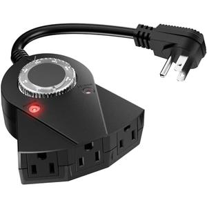 Outdoor Light Timer Waterproof, 24 Hours Plug in Timer with 2, 4, 6 or 8 Hours Countdown Mode, 3 Grounded Dusk to Dawn Electrical Outlet for Outdoor Backyard Garden Patio Lights Christmas Decorations