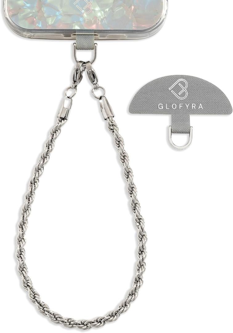 Metal Phone Wrist Strap Stainless Steel Phone Lanyard Metal Chain Smartphone Strap Wristlet Lanyard Bracelet Charm (Twisted/Silver)