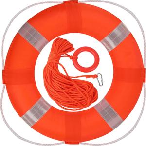 Calvana 20" Foam Life Preserver Ring with 98.4ft Floating Lifesaving Rope, Throwable Flotation Device, Pool Safety Float, for Buoy and Swimming Decoration, Boat Safety Equipment, 1pack
