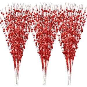 Joiedomi Christmas Tree Berry Stem (Red), Decorative Bead Sticks, Glittery Twigs, Picks, Branches for Christmas Tree, Small Vase, Holiday, Wedding, Party (17 Inches, Red), 13Count
