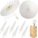 Aodaer 3 Pieces White Paper Umbrella 33 Inches Decorative Oiled Umbrella with Foldable Storage Box Chinese Japanese Parasol Umbrellas for Wedding Bridal Props Party Decor DIY Painting Craft