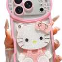 Cute Cartoon Case Designed for iPhone 17 Pro 6.3 inch, 3D Bow Funny Cartoon Cat Case with Makeup Mirror for Girls Women Soft Silicone Clear Shockproof Phone Cover for iPhone 17 Pro, Pink
