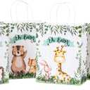 WRAPAHOLIC 12 Pack Medium Baby Kraft Paper Gift Bags - 8" x 4" x 10" - Adorable Animal and Oh Baby lettering Design for Baby Shower, Holiday, Party Gift Wrap