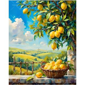 Still Life Paint by Numbers Kit for Adults - DIY Lemon Tree and Basket Painting on Canvas, Acrylic Paint Set, Suitable for Beginners, Farmhouse Art for Home Decoration or Gifts(16X20IN Framed)