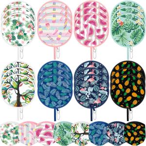 AceOrbit 24 Pcs Hawaiian Round Foldable Hand Fans, Summer Beach Folding Fans Watermelon Print Handheld Cooling Fan with Pouch, Tropical Palm Leaf Summer Pop up Fan for Beach Party Favors Decoration