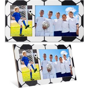 Yuntau 2 Pcs Double Opening Soccer Picture Frame for 3"x5" and 7"x5" Photos Display Wood Soccer Photo Frames Sports Decor Gifts for Team Player Coach Home Tabletop Display Accessories
